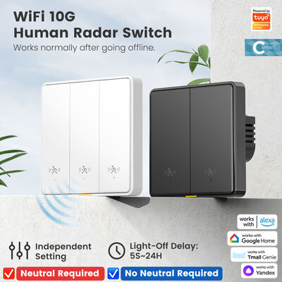 Tuya WiFi Smart 10G رادار الإنسان جهاز استشعار الحركة التبديل الاتحاد الأوروبي ضوء الحائط التبديل لا تطبيق محايد جهاز ضبط صوتي عن بعد جهاز تنبيه للمنزل الذكي