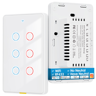 سعر جيد تويا WiFi يُحوّل Timing 6 Gang Voice App اليكسا جوجل بيت بدون سلك محايد WiFi RF433 نحن ضوء يُحوّل ذكي بيت الانترنت